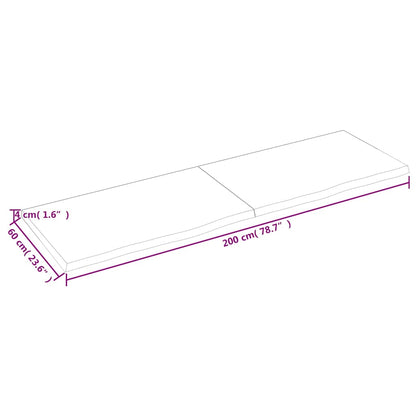 Prateleira de parede 200x60x(2-4)cm carvalho maciço não tratado