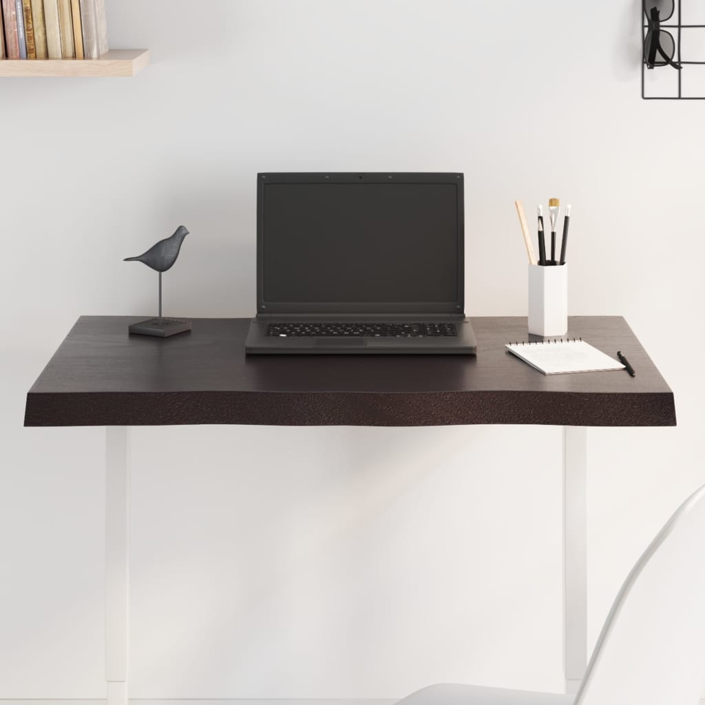 Tampo de mesa com bordas vivas maciço tratado castanho-escuro