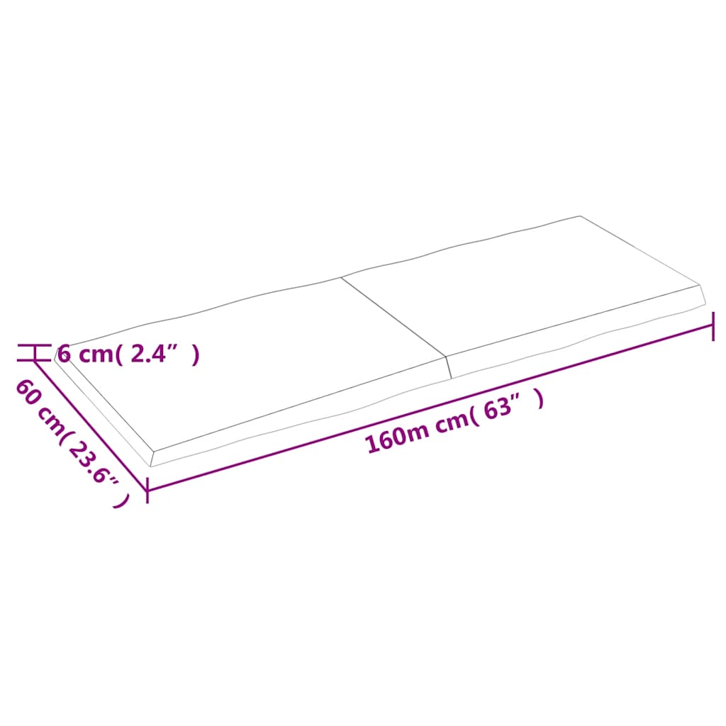 Tampo de mesa com bordas vivas maciço tratado castanho-escuro