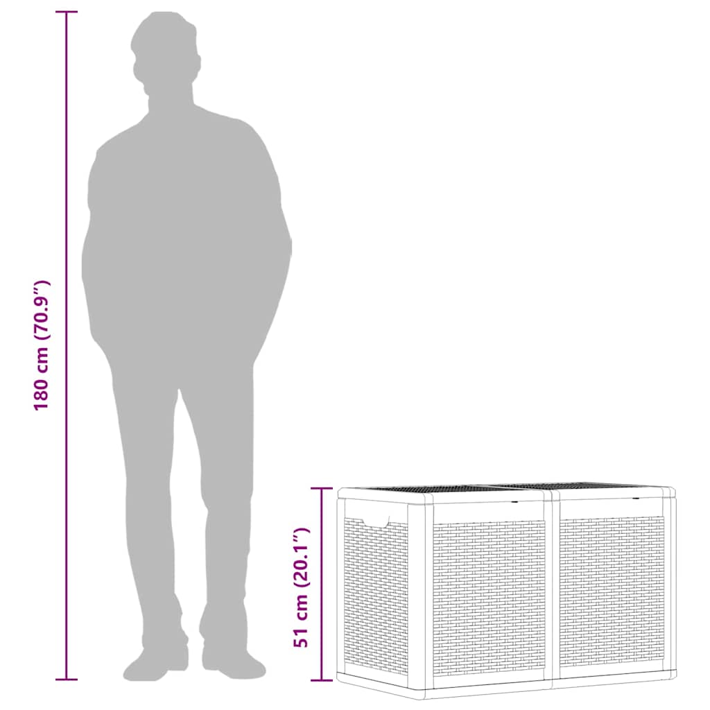 Caixa de arrumação para jardim 180 L vime PP cinzento