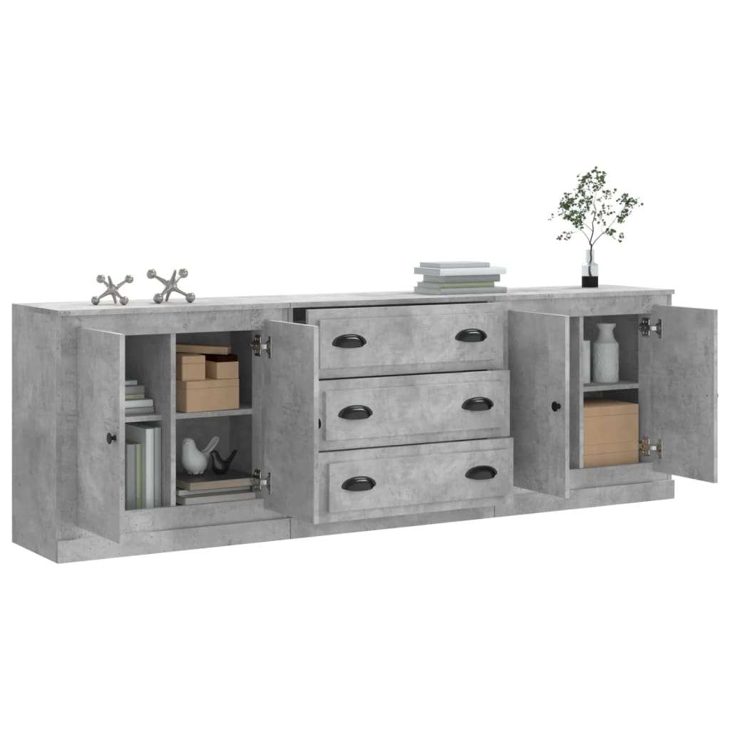 Aparadores 3 pcs derivados de madeira cinzento cimento