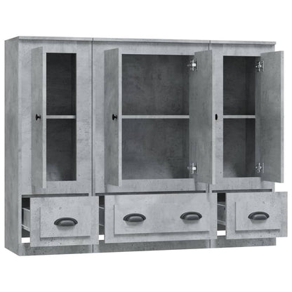 Armários altos 3 pcs derivados de madeira cinzento cimento