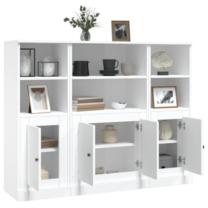 Aparadores altos 3 pcs derivados de madeira branco brilhante