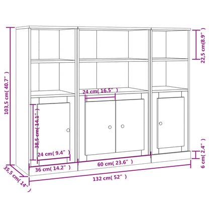 Aparadores altos 3 pcs derivados de madeira branco brilhante
