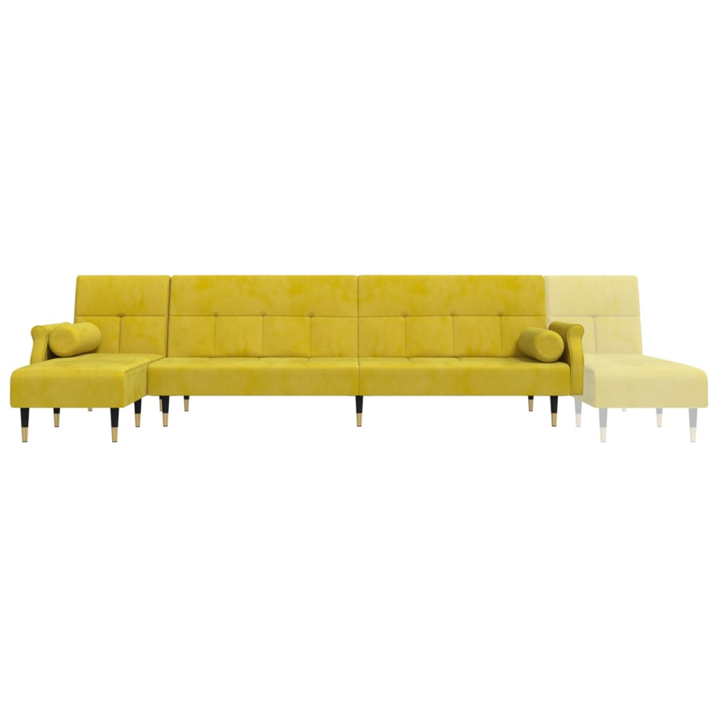 Sofá-cama em forma de L 271x140x70 cm veludo amarelo