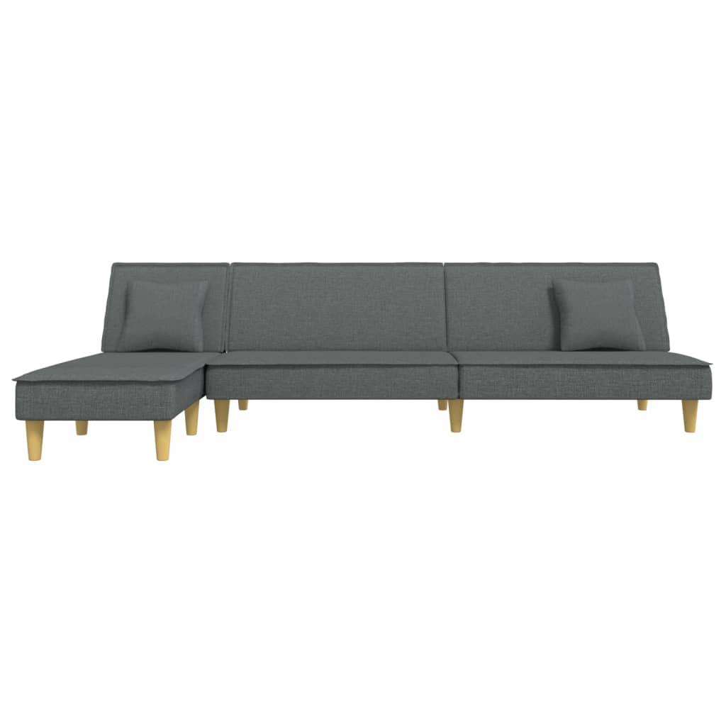 Sofá-cama em forma de L 255x140x70 cm tecido cinzento-escuro