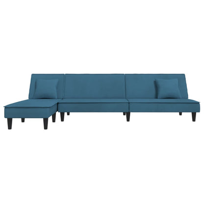 Sofá-cama em forma de L 255x140x70 cm veludo azul