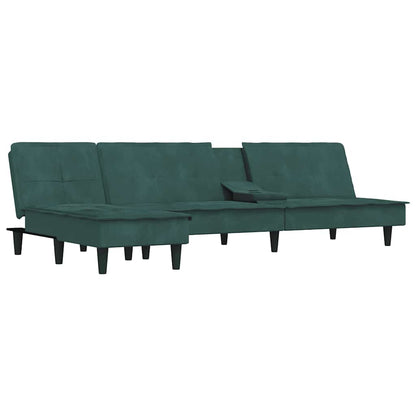 Sofá-cama em forma de L 255x140x70 cm veludo verde-escuro
