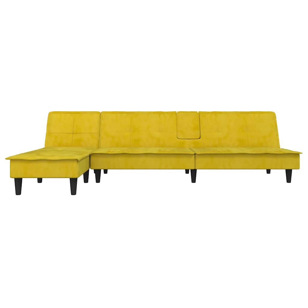 Sofá-cama em forma de L 255x140x70 cm veludo amarelo