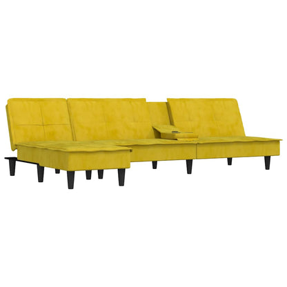 Sofá-cama em forma de L 255x140x70 cm veludo amarelo