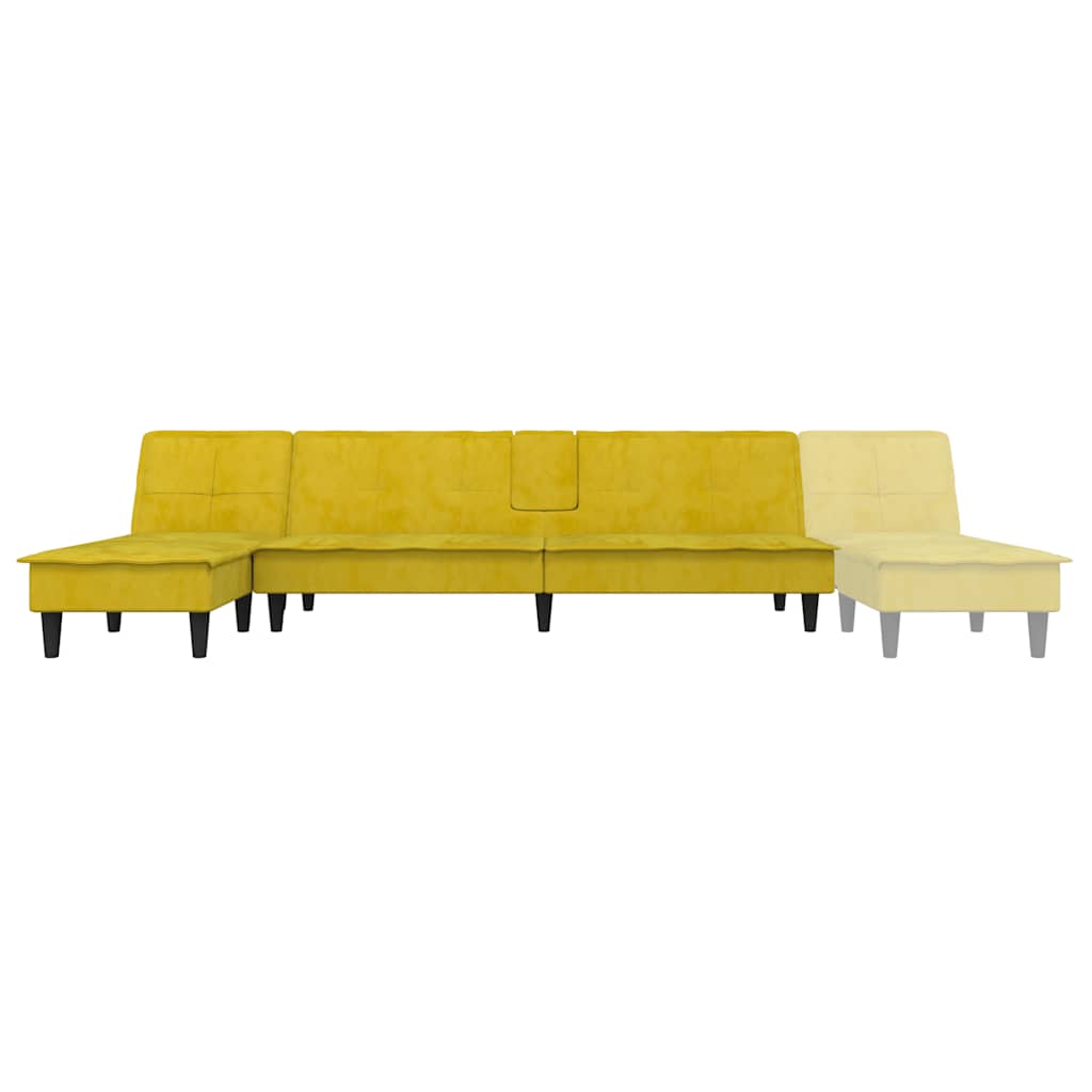 Sofá-cama em forma de L 255x140x70 cm veludo amarelo