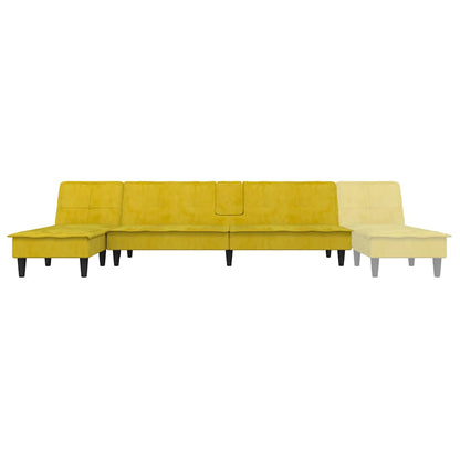Sofá-cama em forma de L 255x140x70 cm veludo amarelo