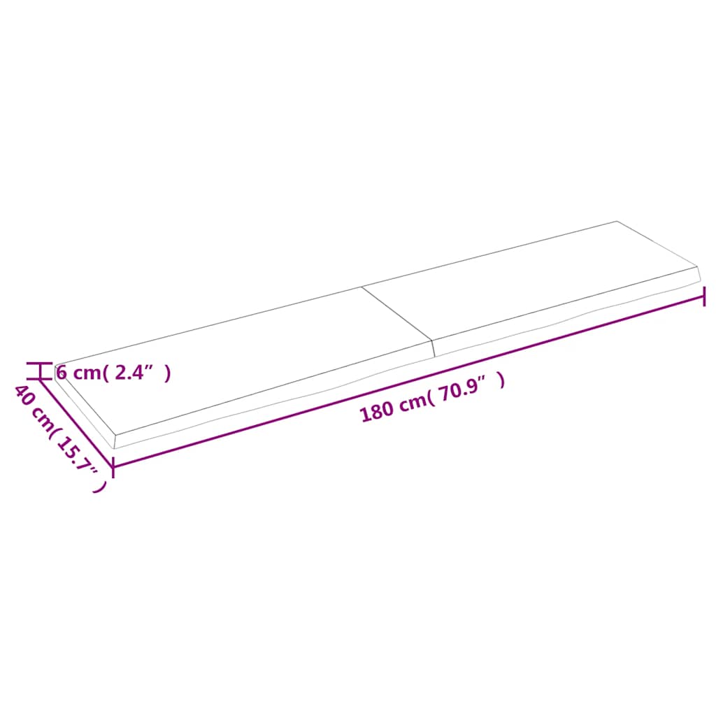 Tampo de mesa 180x40x(2-6) cm carvalho tratado castanho-escuro