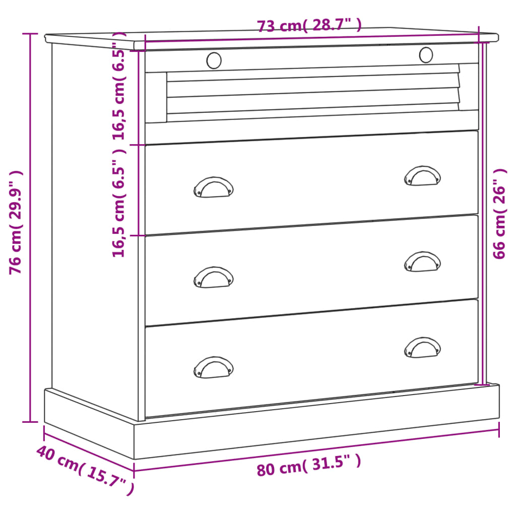 Armário com gavetas VIGO 80x40x76 cm pinho maciço branco