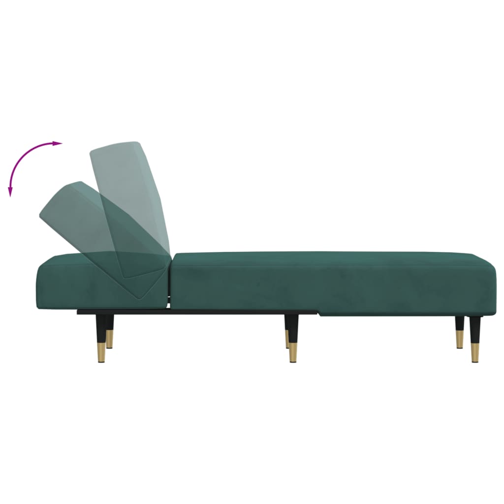 Chaise longue veludo verde-escuro