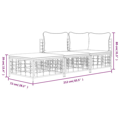 3 pcs conjunto lounge de jardim c/ almofadões vime PE antracite
