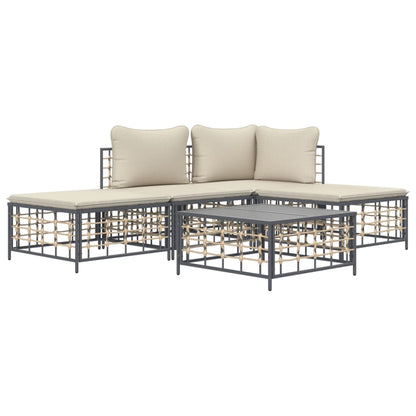 5 pcs conjunto lounge de jardim c/ almofadões vime PE antracite