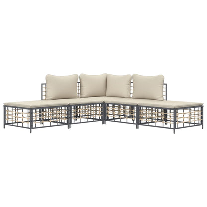 5 pcs conjunto lounge de jardim c/ almofadões vime PE antracite