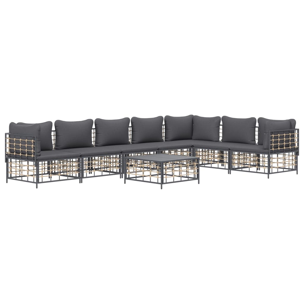 8 pcs conjunto lounge de jardim c/ almofadões vime PE antracite