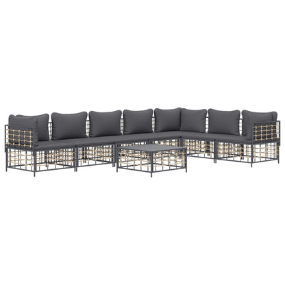 8 pcs conjunto lounge de jardim c/ almofadões vime PE antracite