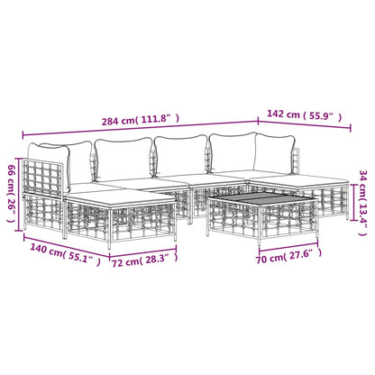 7 pcs conjunto lounge de jardim c/ almofadões vime PE antracite