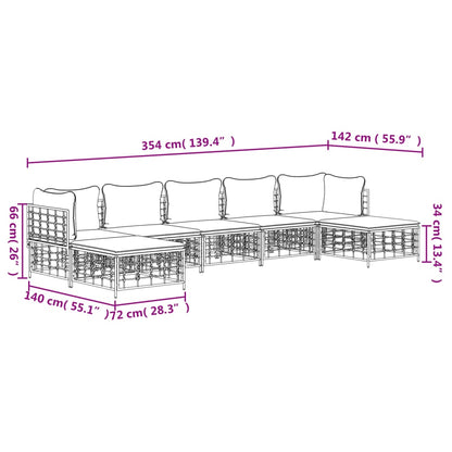7 pcs conjunto lounge de jardim c/ almofadões vime PE antracite