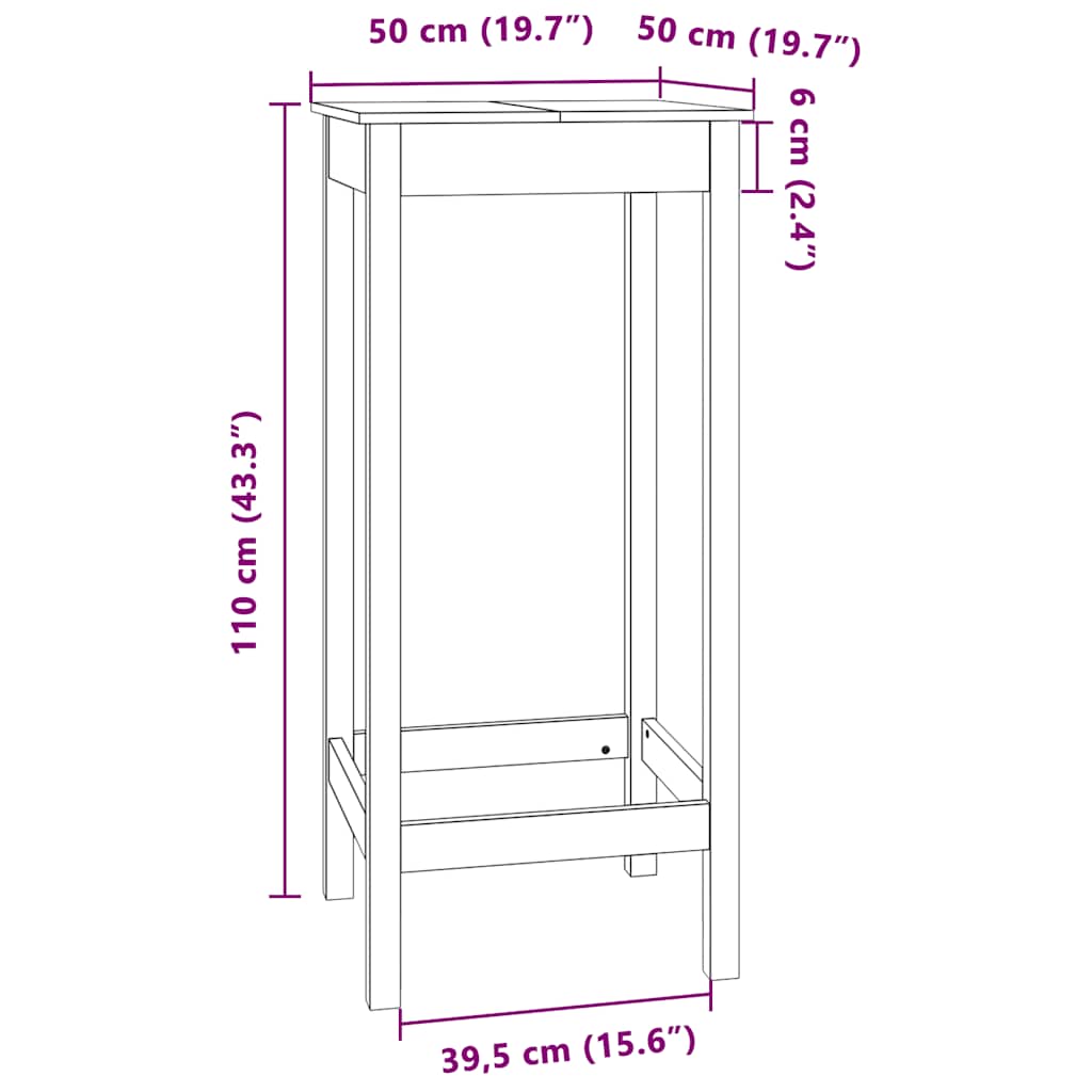 Mesa de bar 50x50x110 cm madeira de pinho maciça branco