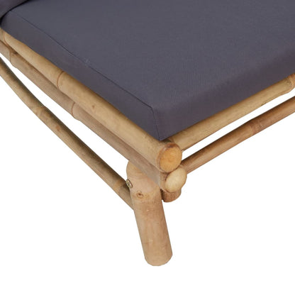 2pcs conj. lounge de jardim bambu c/ almofadões cinzento-escuro