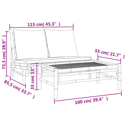 2pcs conj. lounge de jardim bambu c/ almofadões cinzento-escuro