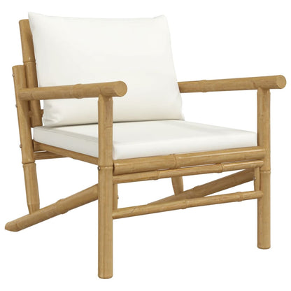 Cadeiras de jardim 2pcs bambu com almofadões branco nata