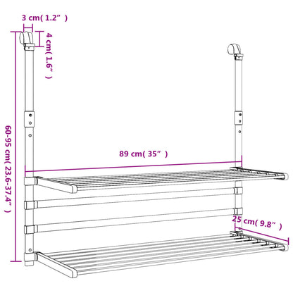 Estendal para varanda 89x25x(60-95) cm alumínio