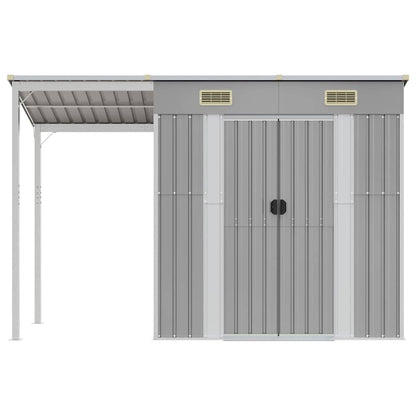 Abrigo de jardim com teto extensível cinza claro 277x107x181 cm aço