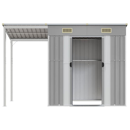 Abrigo de jardim com teto extensível cinza claro 277x107x181 cm aço