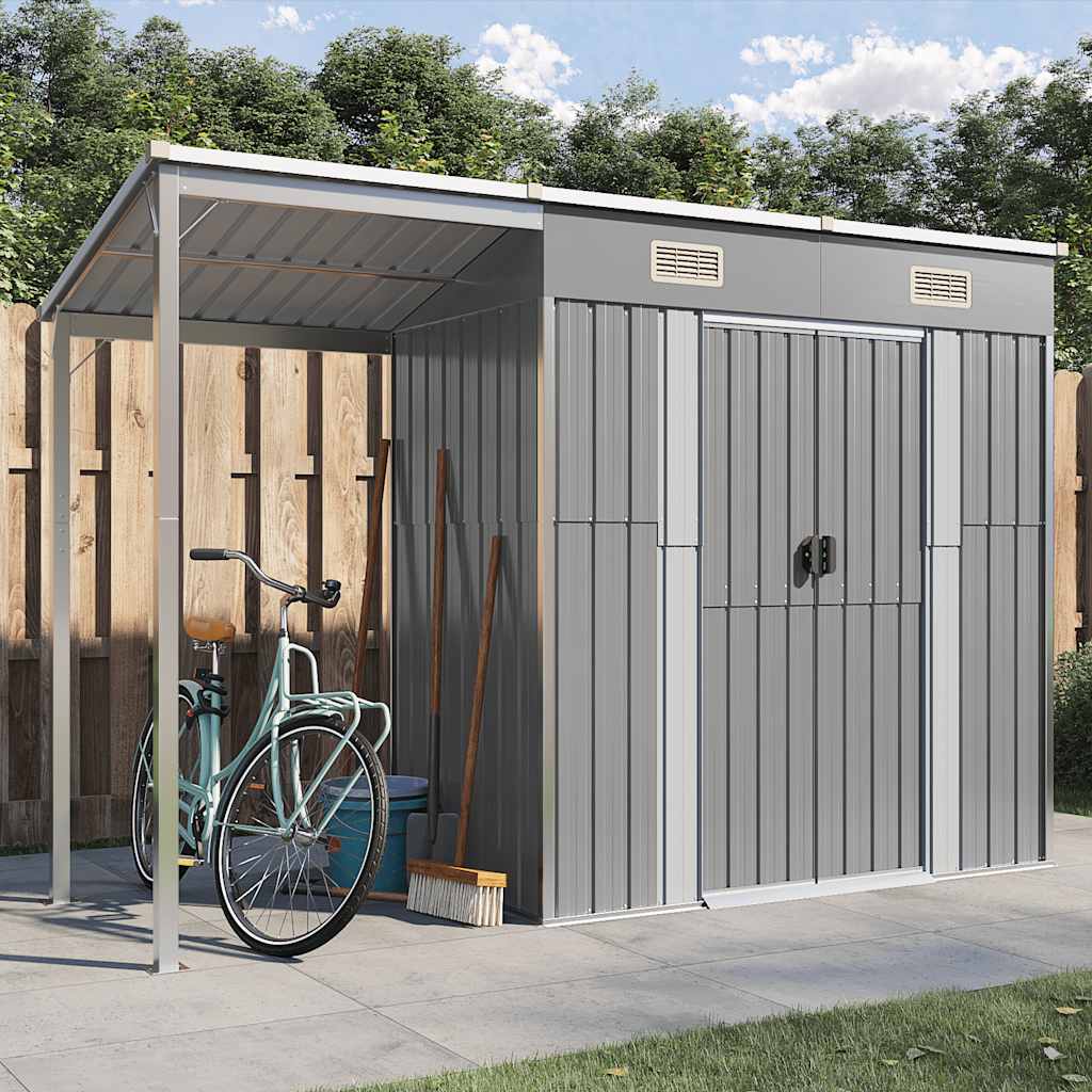 Abrigo de jardim com teto extensível cinza claro 277x107x181 cm aço