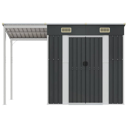 Abrigo de jardim com alpendre 277x107x181 cm aço antracite
