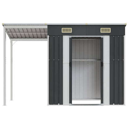 Abrigo de jardim com alpendre 277x107x181 cm aço antracite