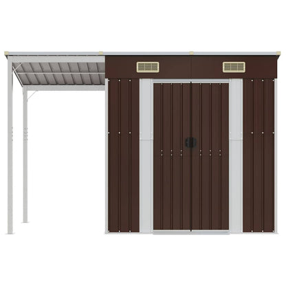 Abrigo de jardim com alpendre 277x107x181 cm aço castanho