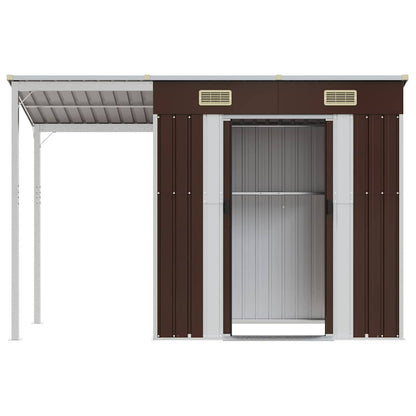 Abrigo de jardim com alpendre 277x107x181 cm aço castanho