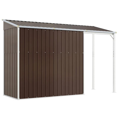 Abrigo de jardim com alpendre 277x107x181 cm aço castanho