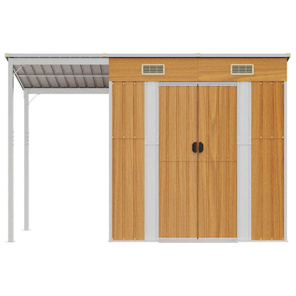 Abrigo de jardim c/ alpendre 277x107x181cm aço castanho-claro