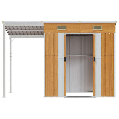 Abrigo de jardim c/ alpendre 277x107x181cm aço castanho-claro
