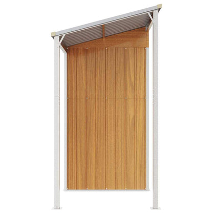 Abrigo de jardim c/ alpendre 277x107x181cm aço castanho-claro