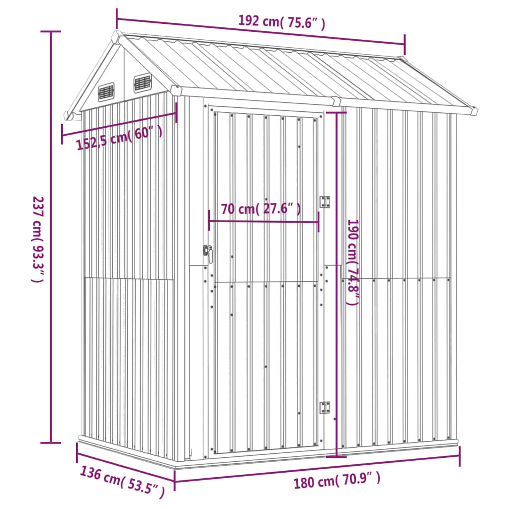 Abrigo de jardim antracite 192x152,5x237 cm aço galvanizado
