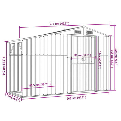 Abrigo de jardim 277x93x179 cm aço galvanizado castanho