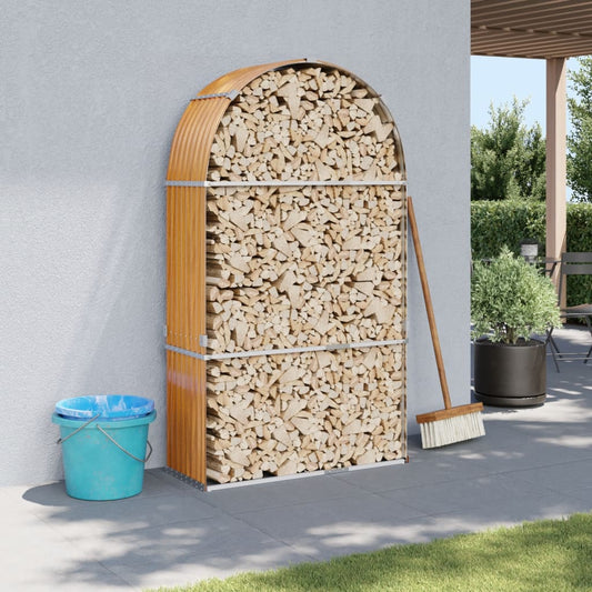 Suporte de lenha 120x45x210 cm aço galvanizado aspeto de madeira