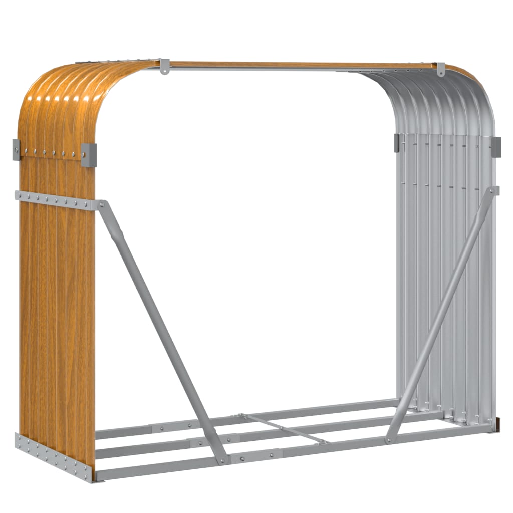 Suporte de lenha 120x45x100 cm aço galvanizado aspeto de madeira