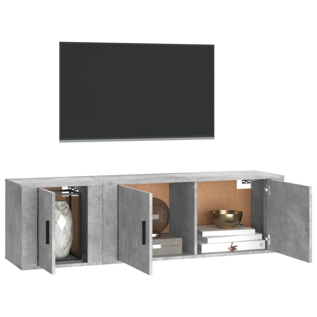 Conjunto móveis de TV derivados de madeira cinza cimento, 2 pcs