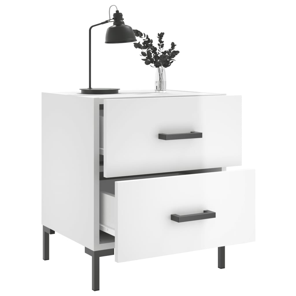 Mesas de cabeceira 2pcs derivados de madeira branco brilhante