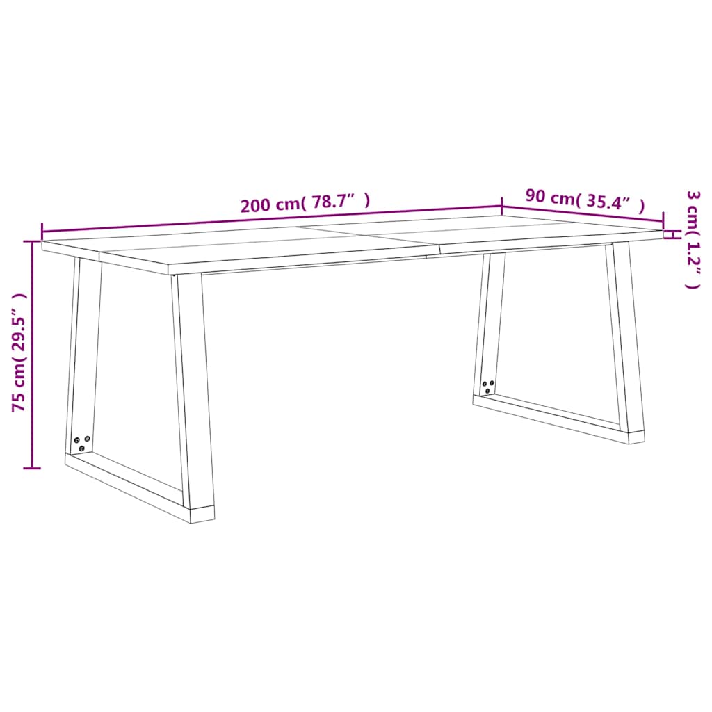 Mesa de jantar c/ bordas vivas 200x90x75 cm acácia maciça
