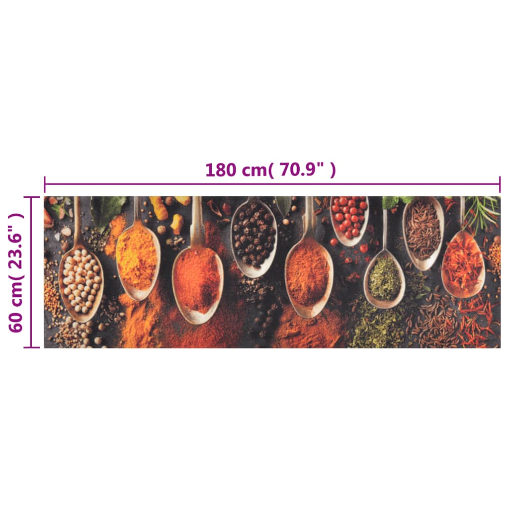 Tapete de cozinha lavável 60x180 cm veludo colheres/especiarias